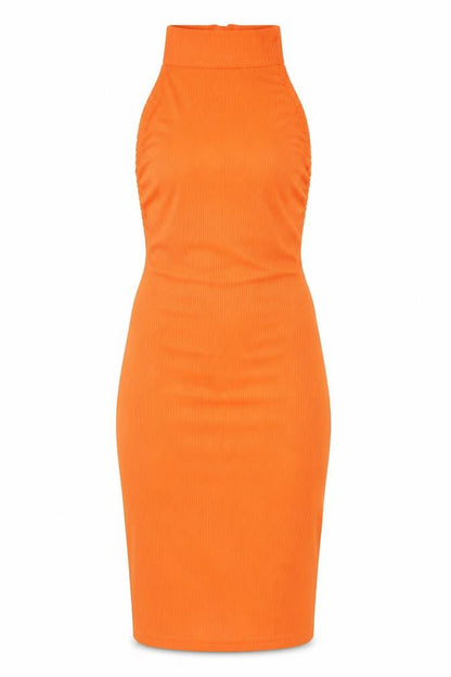PRETTYLITTLETHING Womens Orange Polyester Bodycon Size 6 Halter Button