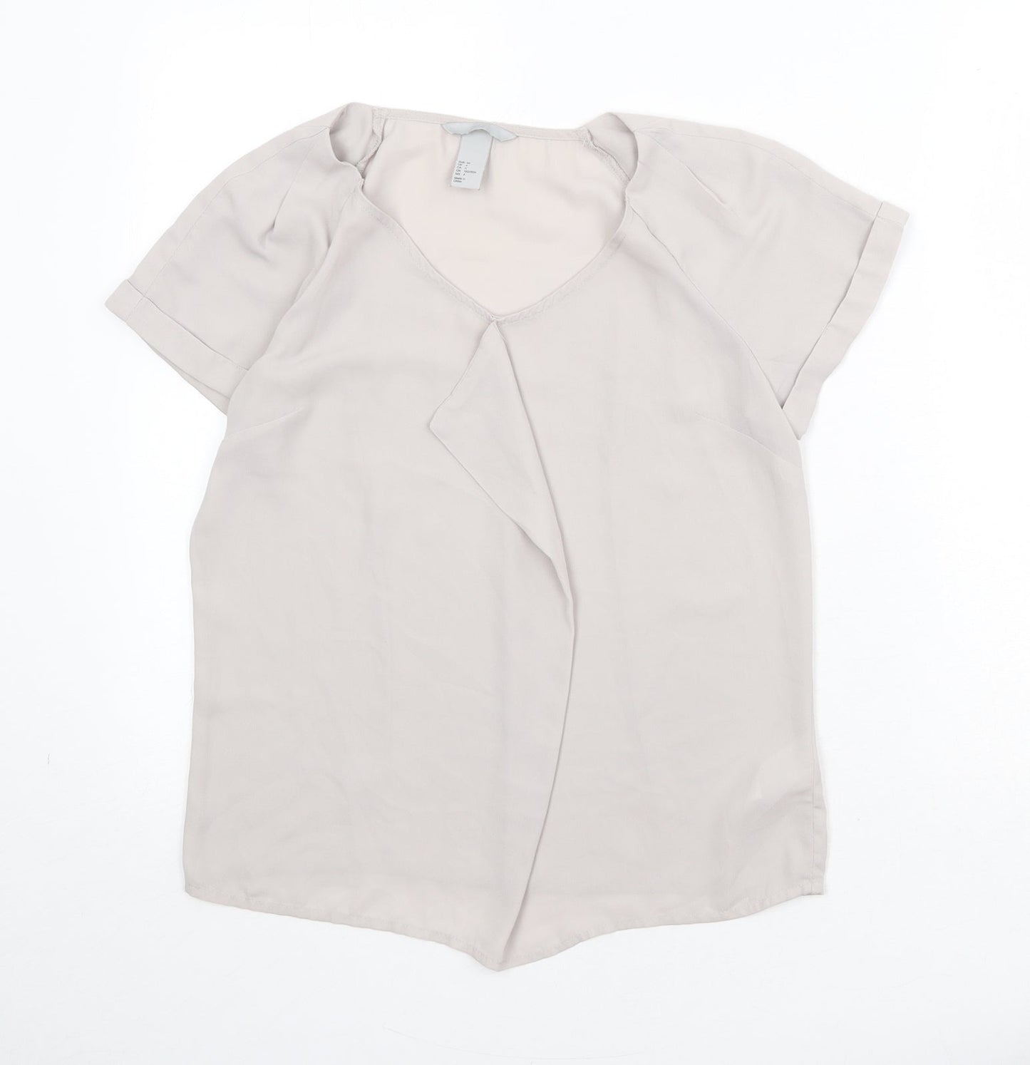 H&M Womens Beige Polyester Basic Blouse Size 8 Round Neck