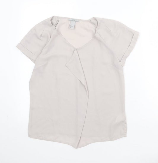 H&M Womens Beige Polyester Basic Blouse Size 8 Round Neck
