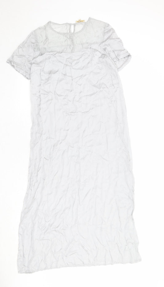 Vanessa Womens Grey Viscose A-Line Size M Boat Neck Button