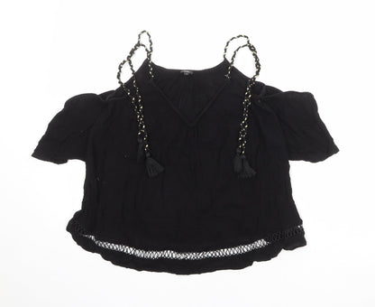 River Island Womens Black Viscose Basic Blouse Size 10 V-Neck - Cold Shoulder