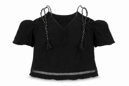 River Island Womens Black Viscose Basic Blouse Size 10 V-Neck - Cold Shoulder