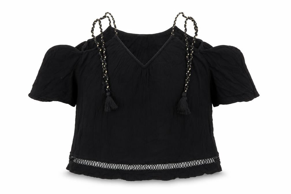 River Island Womens Black Viscose Basic Blouse Size 10 V-Neck - Cold Shoulder