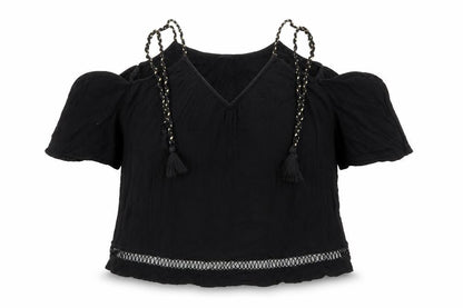 River Island Womens Black Viscose Basic Blouse Size 10 V-Neck - Cold Shoulder