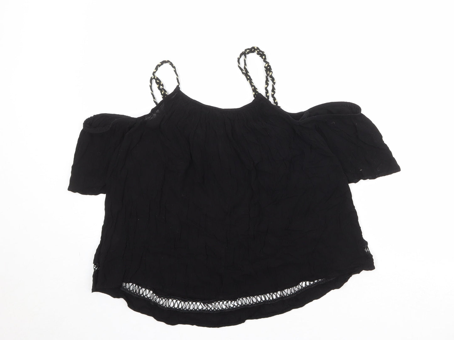 River Island Womens Black Viscose Basic Blouse Size 10 V-Neck - Cold Shoulder