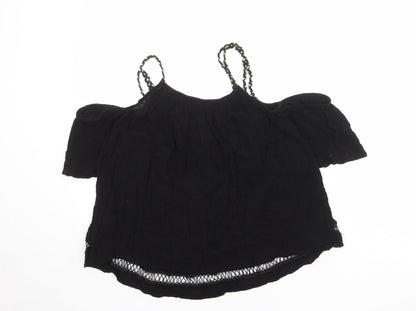 River Island Womens Black Viscose Basic Blouse Size 10 V-Neck - Cold Shoulder