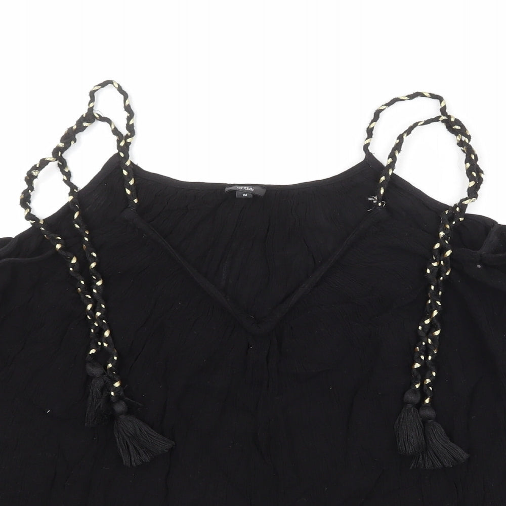 River Island Womens Black Viscose Basic Blouse Size 10 V-Neck - Cold Shoulder