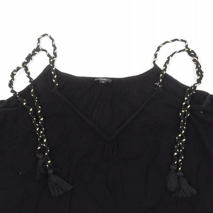 River Island Womens Black Viscose Basic Blouse Size 10 V-Neck - Cold Shoulder