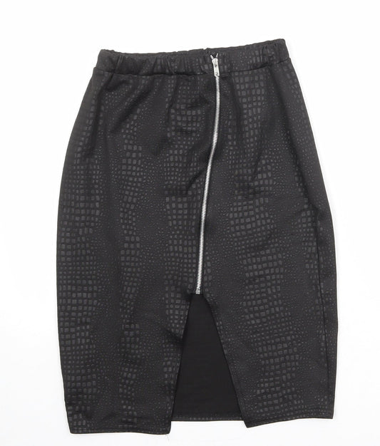 Chique Clothes Womens Black Geometric Polyester Straight & Pencil Skirt Size 10 Zip