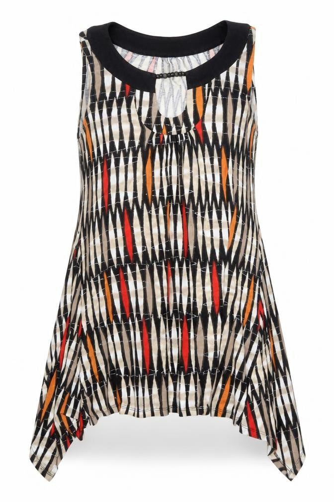 En Garde Womens Multicoloured Geometric Viscose A-Line Size 12 Round Neck Pullover