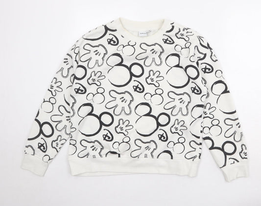 Disney Womens White Polyester Pullover Sweatshirt Size 10 Pullover - Mickey Mouse Size 10-12