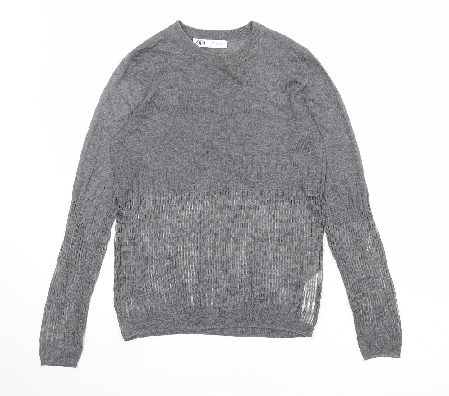 Zara Womens Grey Round Neck Polyester Pullover Jumper Size S