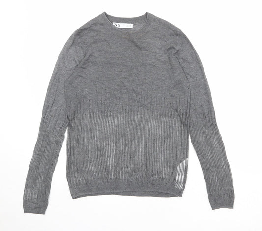 Zara Womens Grey Round Neck Polyester Pullover Jumper Size S