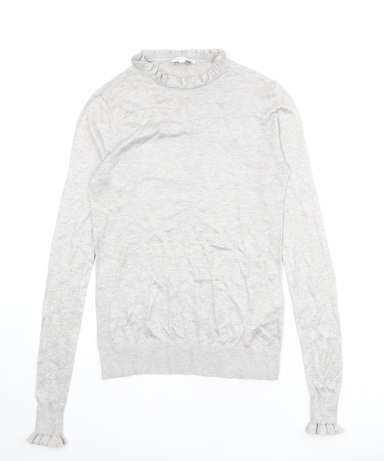 Warehouse Womens Grey Round Neck Polyester Pullover Jumper Size 8