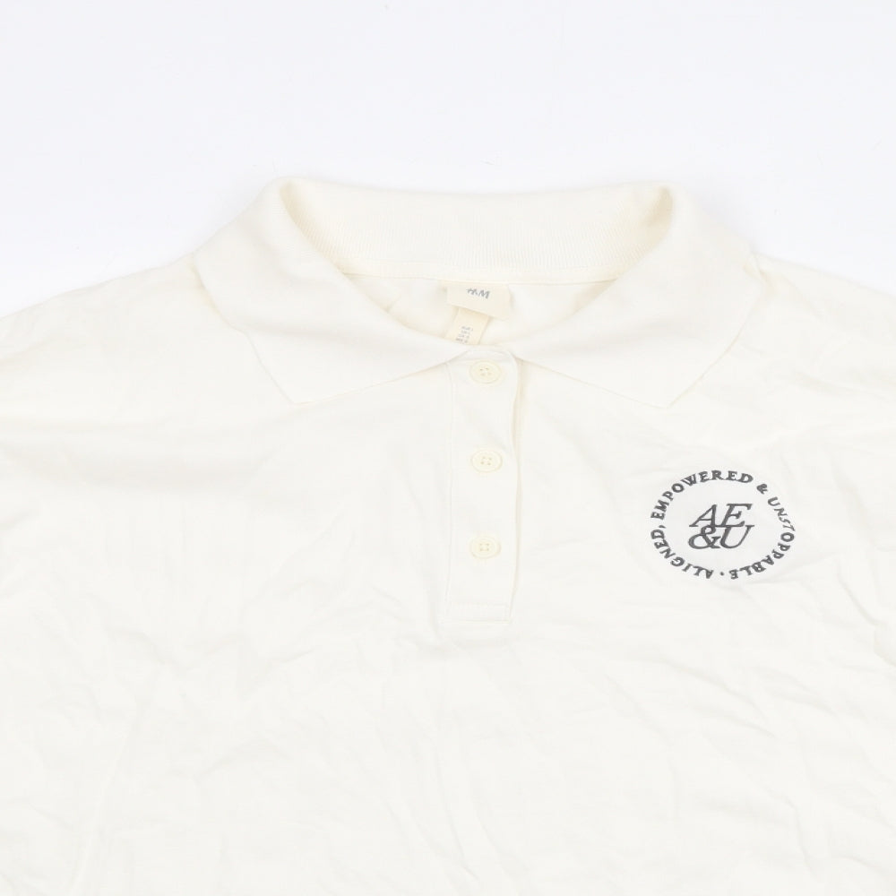 H&M Womens Ivory Cotton Basic Polo Size L Collared