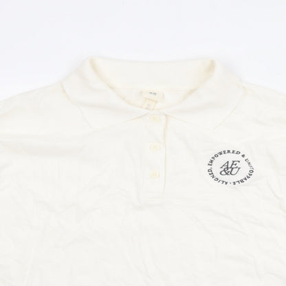 H&M Womens Ivory Cotton Basic Polo Size L Collared