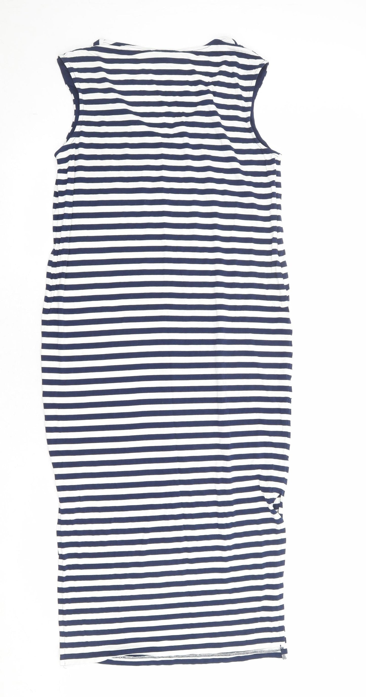 Oasis Womens Blue Striped Viscose A-Line Size S V-Neck Pullover