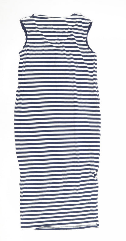 Oasis Womens Blue Striped Viscose A-Line Size S V-Neck Pullover