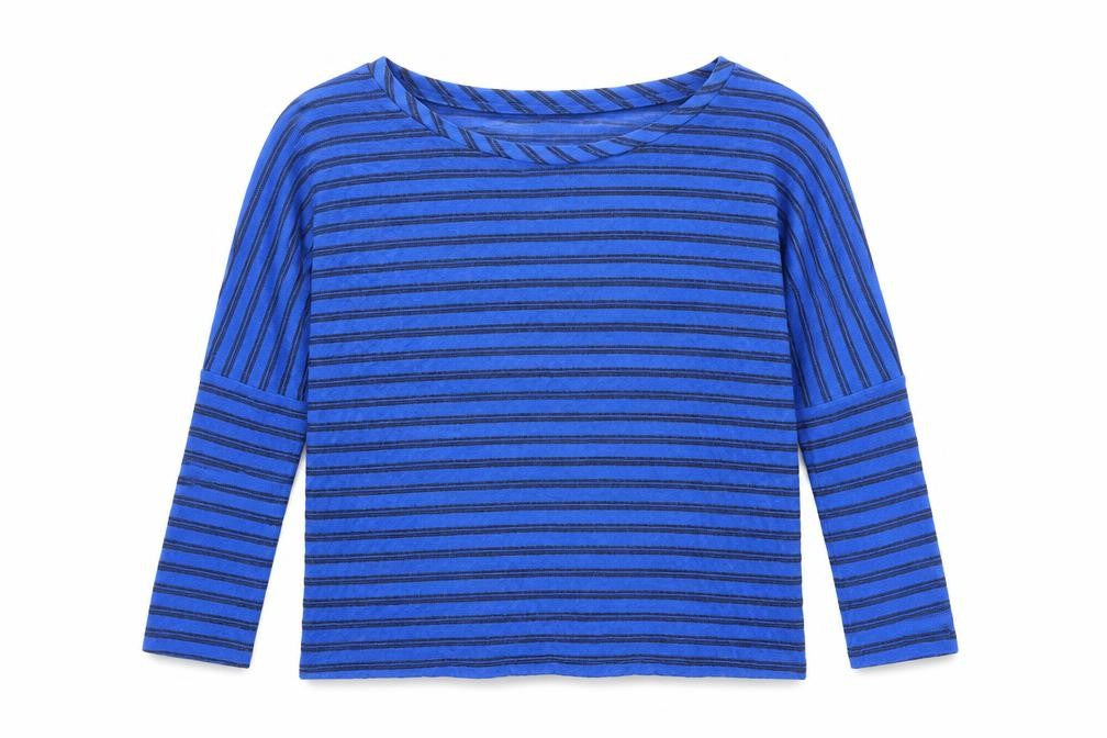 Marks & Spencer Womens Blue Boat Neck Striped Viscose Pullover Jumper Size 12