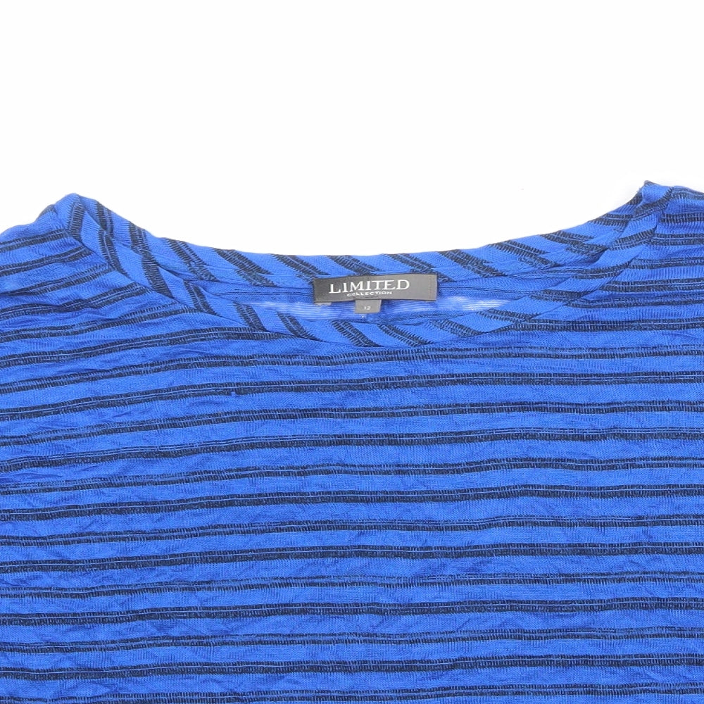 Marks and Spencer Womens Blue Boat Neck Striped Viscose Pullover Jumper Size 12