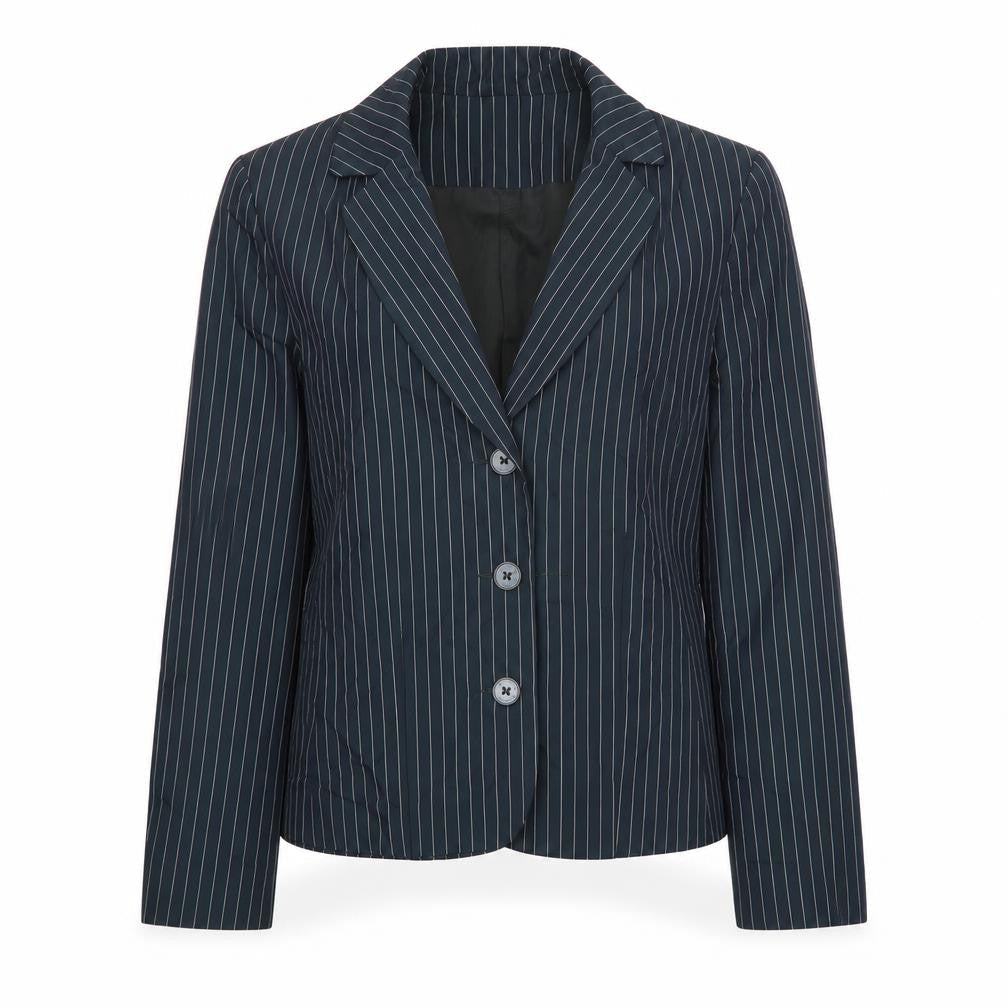 Angie Womens Blue Striped Jacket Blazer Size 14 Buckle