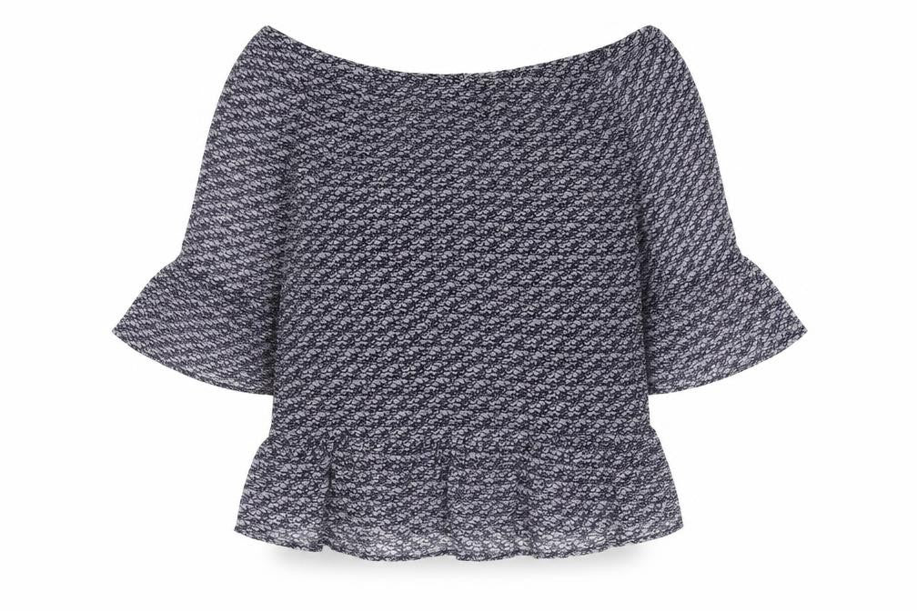 Just Jeans Womens Blue Geometric Polyester Basic Blouse Size 10 Off the Shoulder