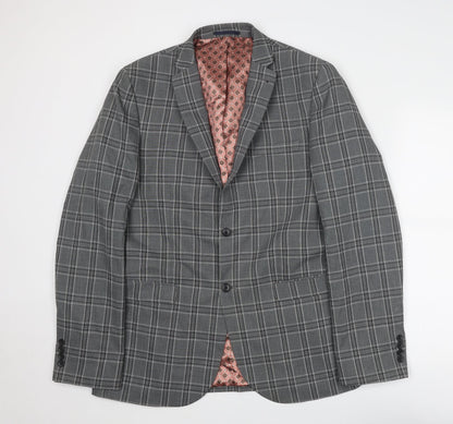 Next Mens Grey Plaid Polyester Jacket Blazer Size 42 Regular
