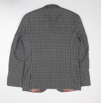 Next Mens Grey Plaid Polyester Jacket Blazer Size 42 Regular