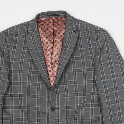 Next Mens Grey Plaid Polyester Jacket Blazer Size 42 Regular