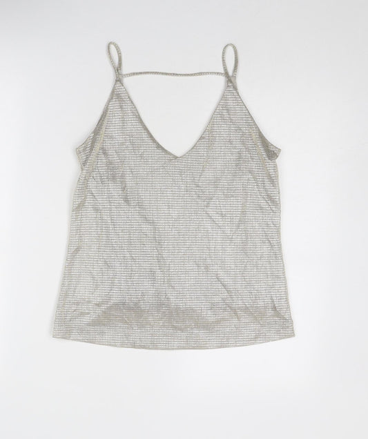 Saint Tropez Clothing Womens Silver Polyester Basic Tank Size XS V-Neck