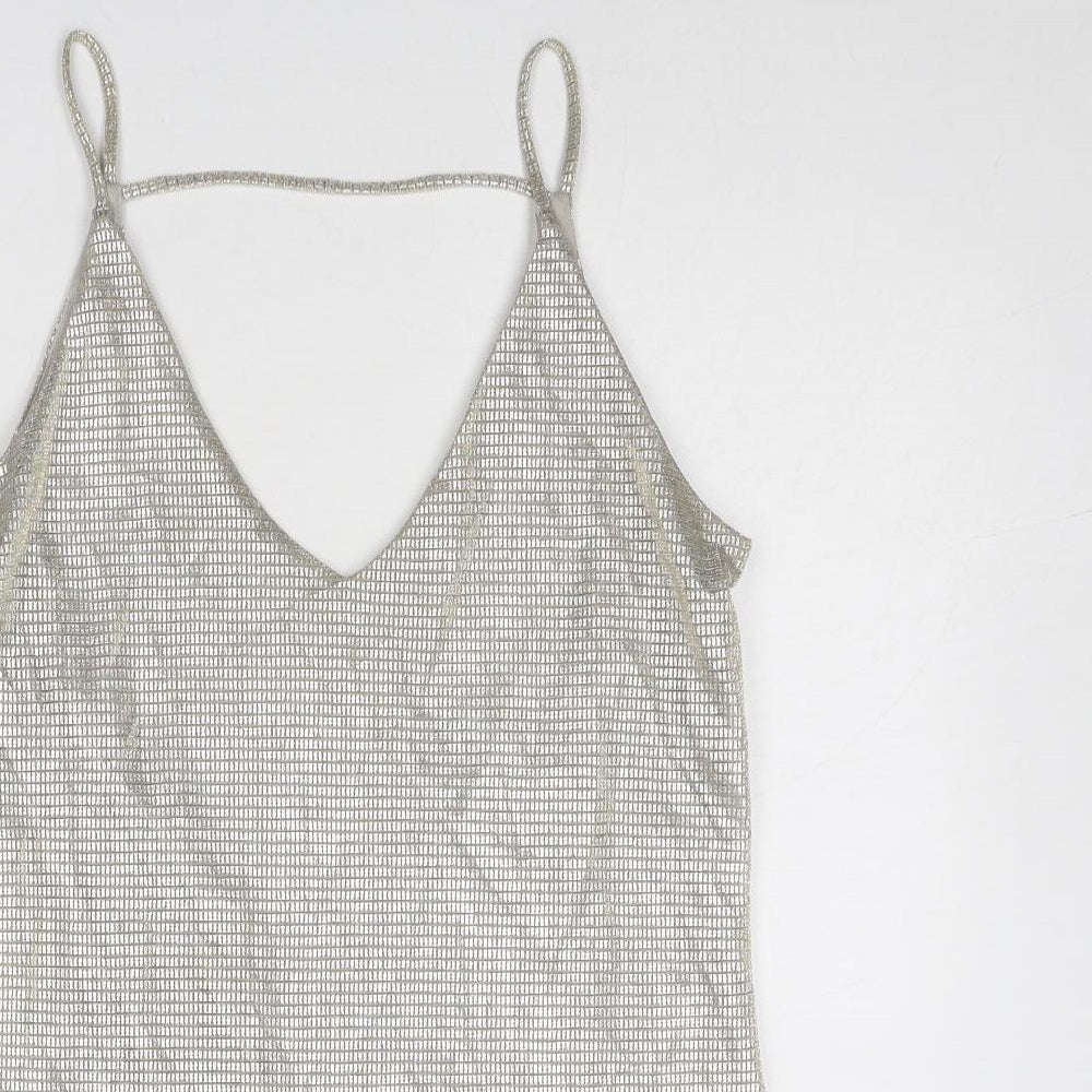 Saint Tropez Clothing Womens Silver Polyester Basic Tank Size XS V-Neck