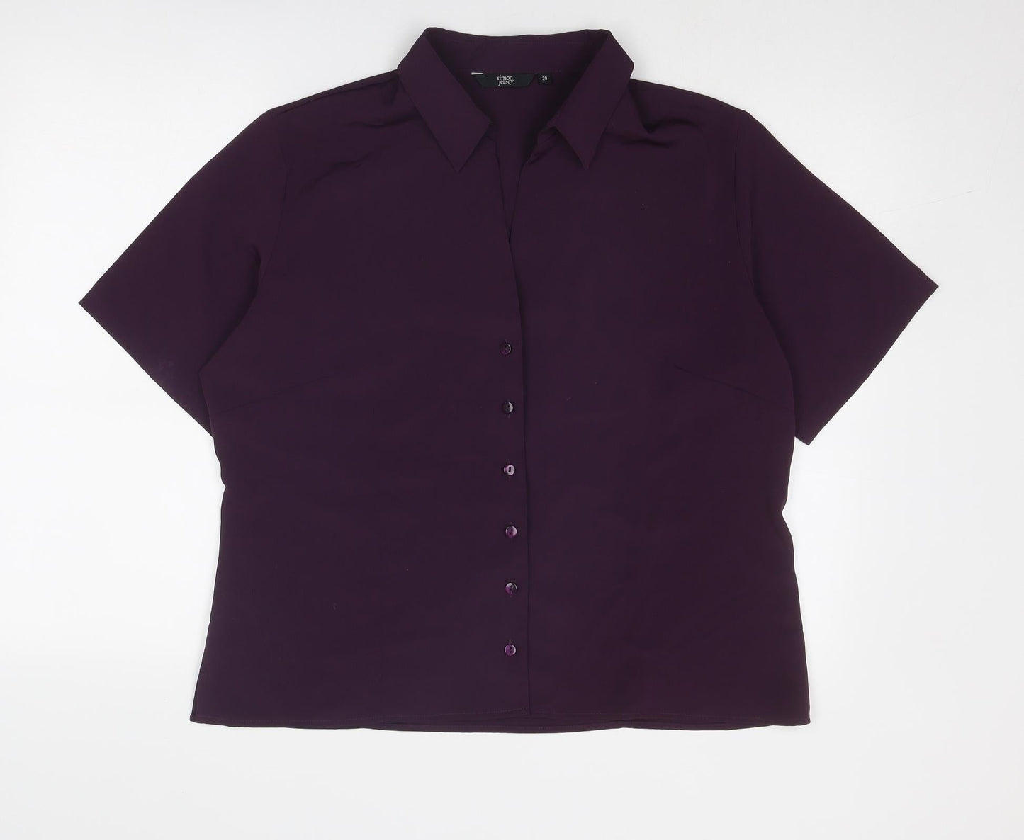 Simon Jersey Womens Purple Polyester Basic Button-Up Size 20 Collared