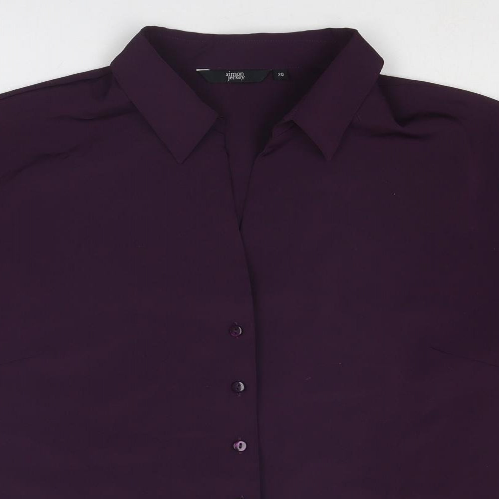 Simon Jersey Womens Purple Polyester Basic Button-Up Size 20 Collared