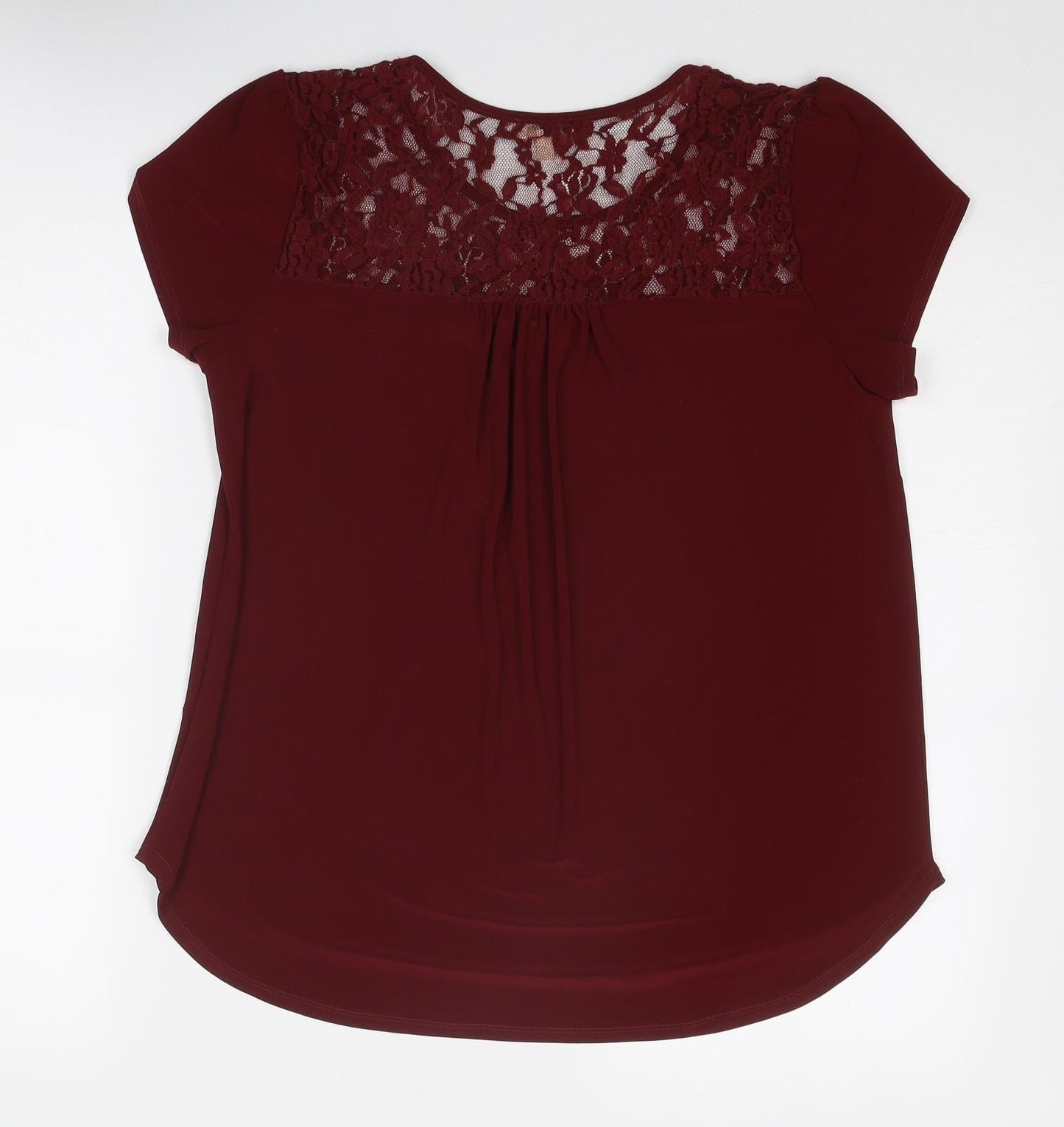 Lily White Womens Red Polyester Basic Blouse Size M Round Neck - Lace Details