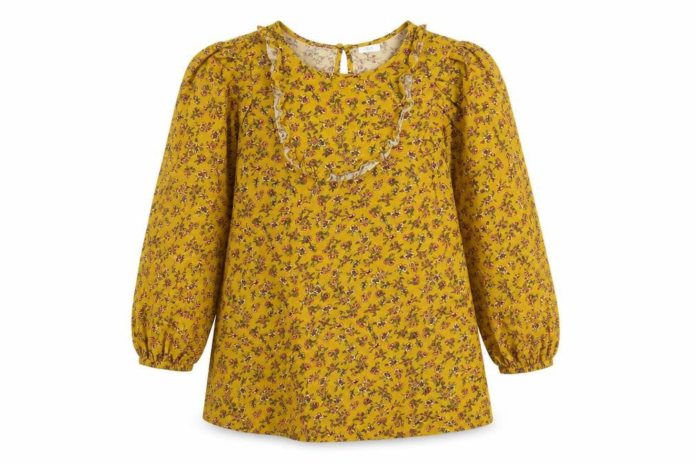 NEXT Girls Yellow Floral Viscose A-Line Size 11 Years Round Neck Button