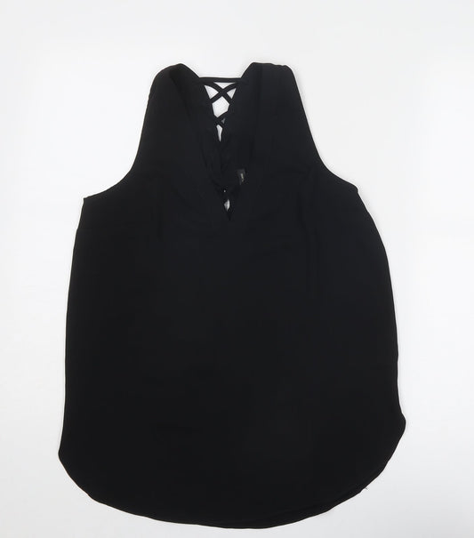 River Island Womens Black Polyester Basic Tank Size 8 V-Neck