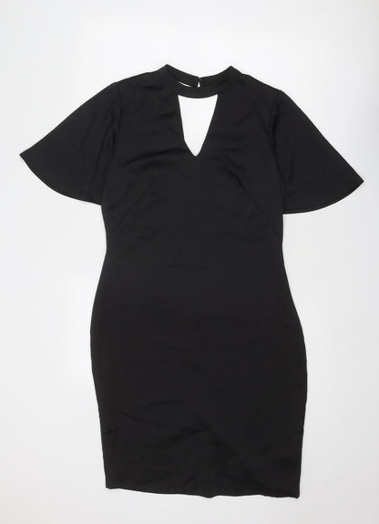 Next Womens Black Polyester Bodycon Size 10 Round Neck Zip
