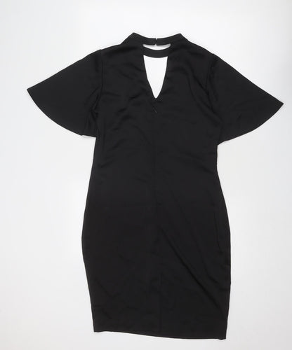 Next Womens Black Polyester Bodycon Size 10 Round Neck Zip