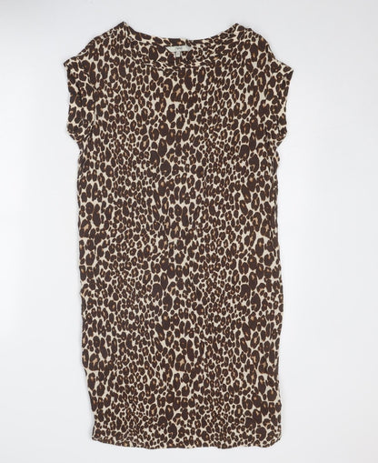 Next Womens Brown Animal Print Viscose A-Line Size 10 Round Neck Pullover - Leopard Pattern