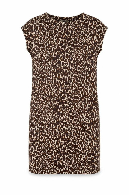 Next Womens Brown Animal Print Viscose A-Line Size 10 Round Neck Pullover - Leopard Pattern