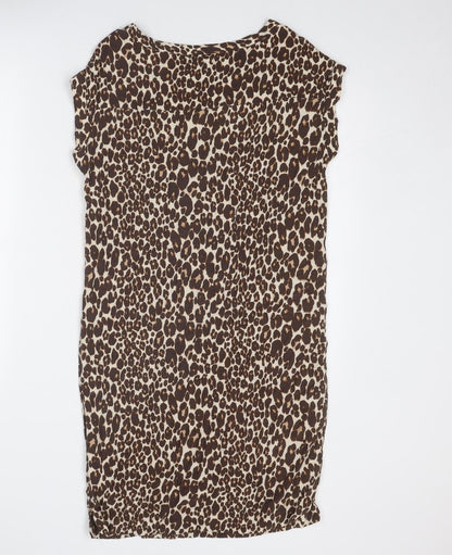 Next Womens Brown Animal Print Viscose A-Line Size 10 Round Neck Pullover - Leopard Pattern