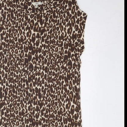 Next Womens Brown Animal Print Viscose A-Line Size 10 Round Neck Pullover - Leopard Pattern