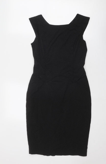 Next Womens Black Polka Dot Polyester Shift Size 8 Round Neck Zip