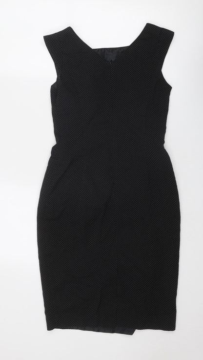 Next Womens Black Polka Dot Polyester Shift Size 8 Round Neck Zip