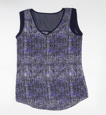 Jeanswest Womens Blue Geometric Polyester Basic Blouse Size 8 V-Neck