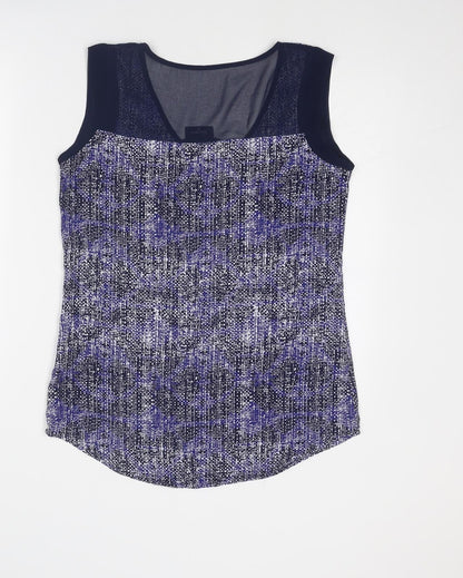 Jeanswest Womens Blue Geometric Polyester Basic Blouse Size 8 V-Neck