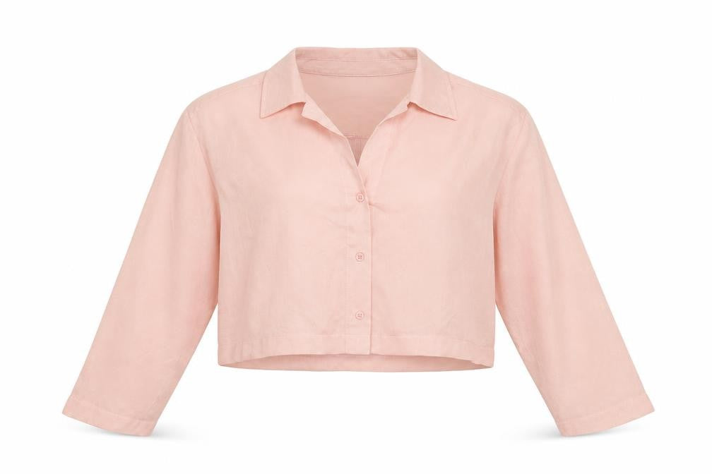 Topshop Womens Pink Polyester Cropped Button-Up Size 10 Collared