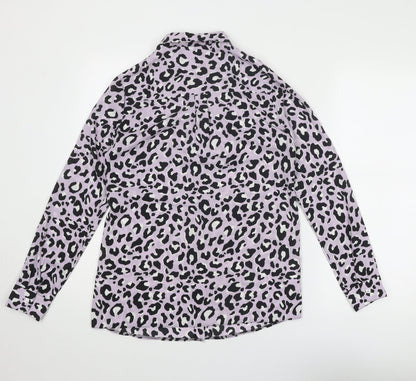 New Look Womens Purple Animal Print Polyester Basic Button-Up Size 8 Collared - Leopard Print