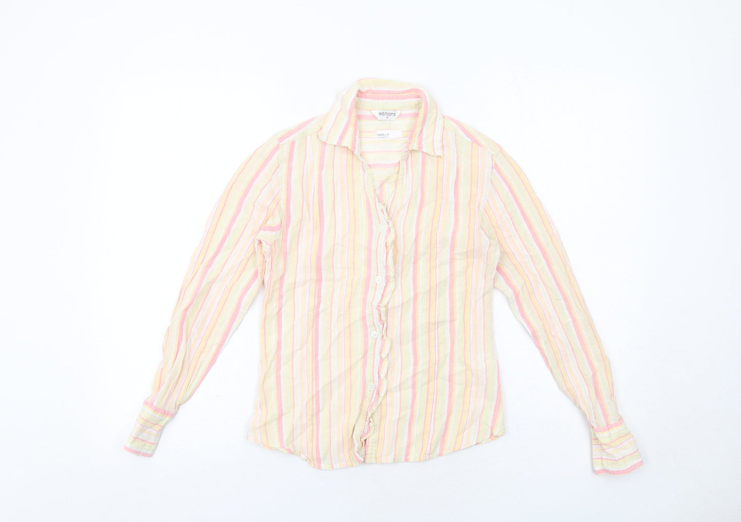 Editions Womens Multicoloured Striped Cotton Basic Button-Up Size 12 Collared