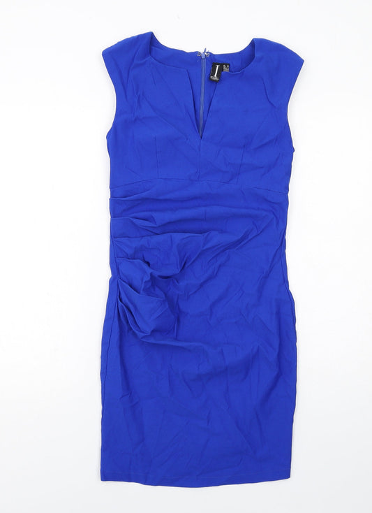 Izabel London Womens Blue Viscose Sheath Size 10 V-Neck Zip